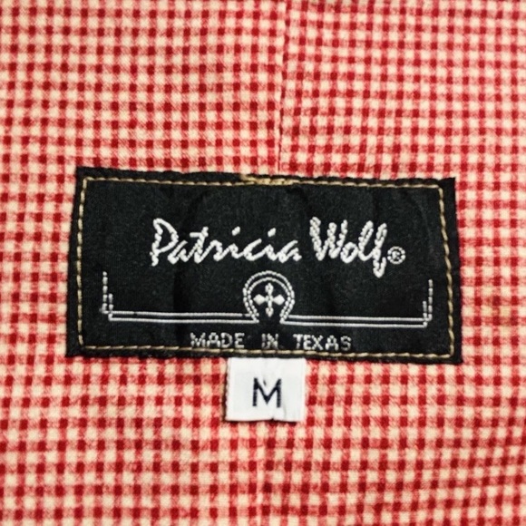 VTG Patricia Wolf Denim Vest Size M Red Gingham Hand Painted American Indian - Picture 4 of 10